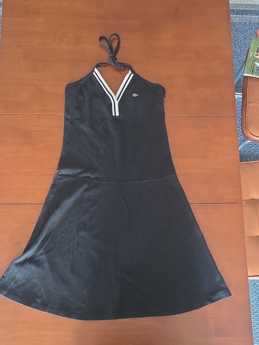 Vintage Lacoste Black Halter Mini Dress with White Trim